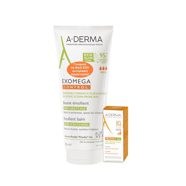 A-Derma Promo Exomega Control Emollient Balm Anti-Scratching 200ml & Free Gift Protect AD SPF50+ Cream 5ml